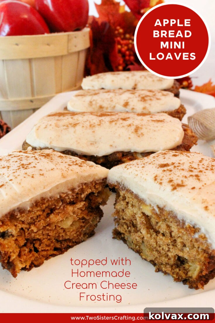 Apple Bread Mini Loaves with Cream Cheese Frosting - Pin this recipe!