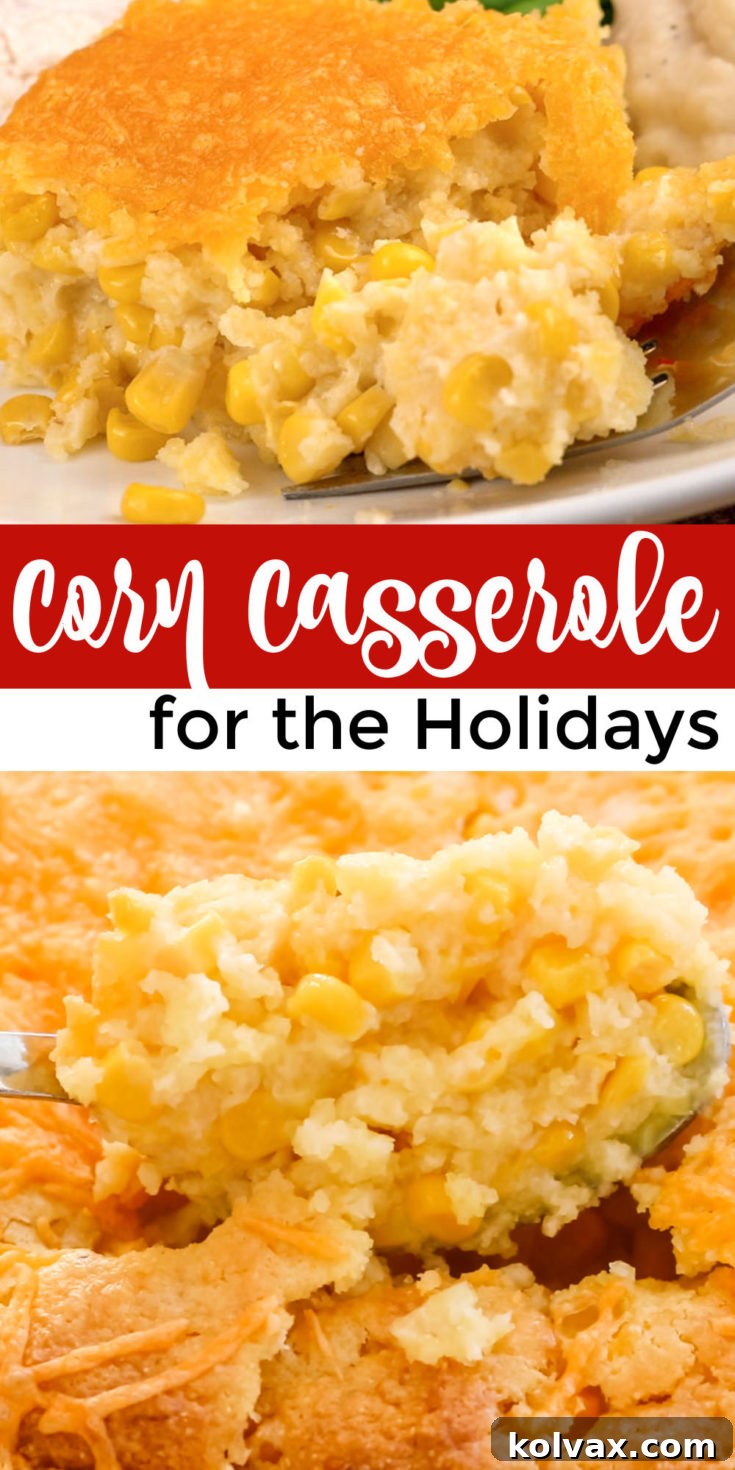 Pinnable image for Corn Casserole recipe.
