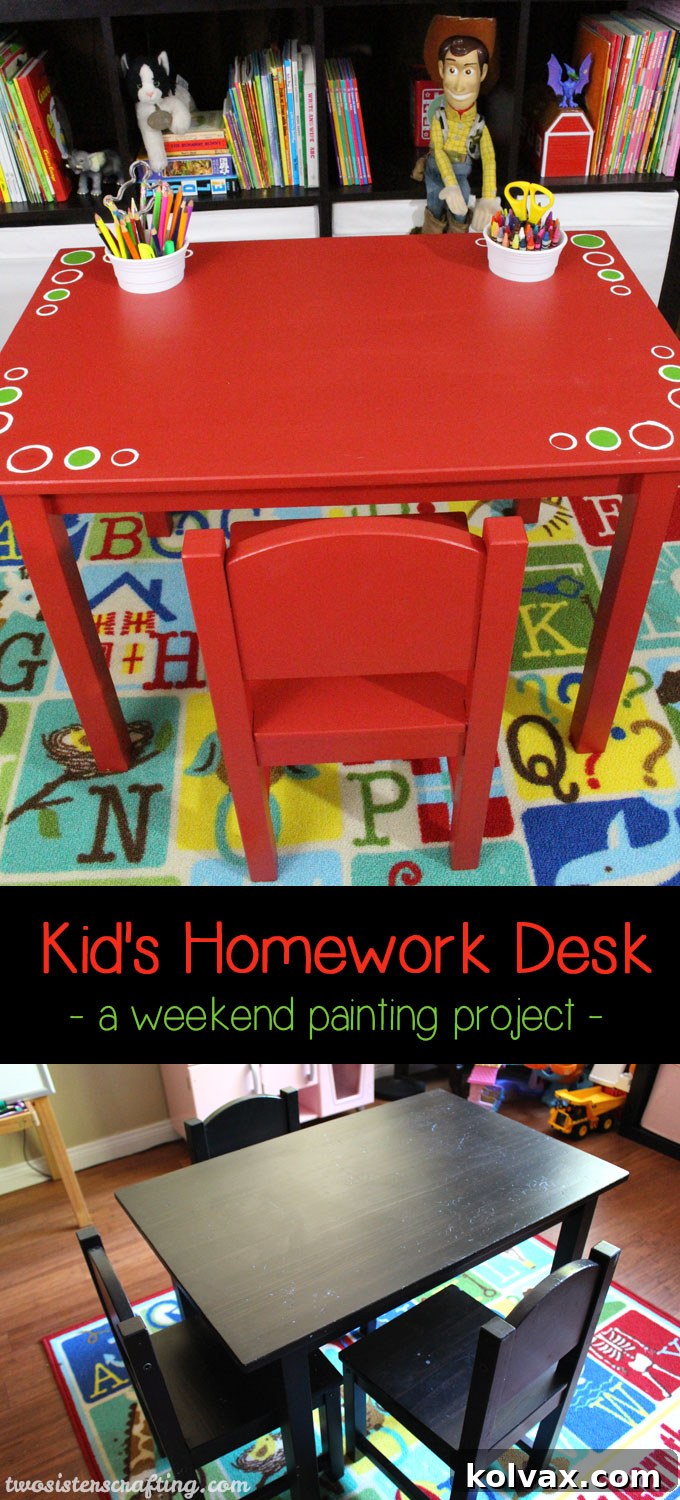 Happy child using her new DIY Kid's Homework Desk