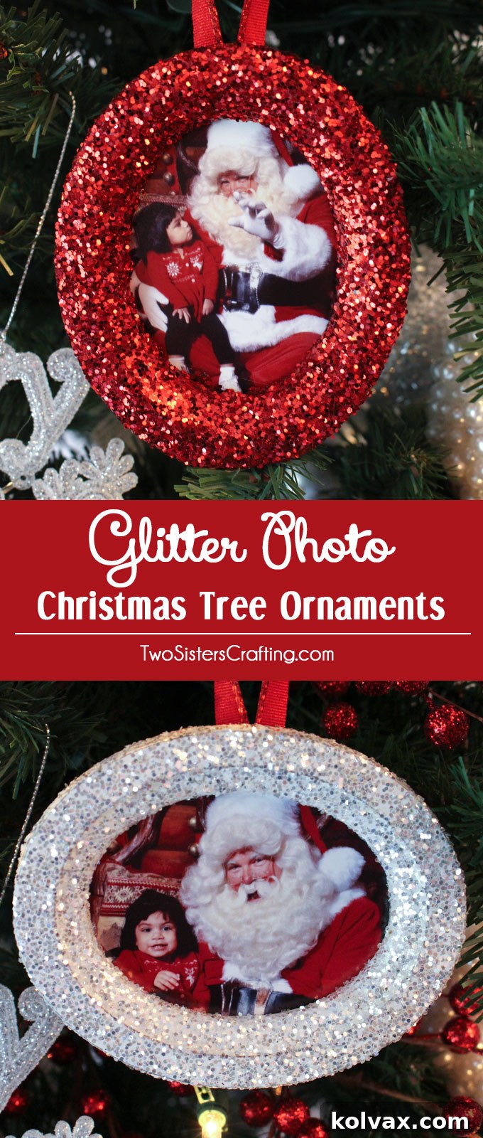 Shimmering Photo Keepsake Ornaments 8 These DIY Glitter Photo Christmas Tree Ornaments are beautiful and easy to make. These handmade sparkling picture frame ornaments will display your favorite family holiday memories right there on your Christmas Tree for all the years to come. Pin this fun Christmas Craft for later and follow us for more great Christmas Decoration ideas and crafts.