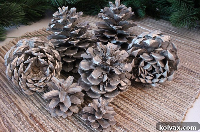 Stunning Brushed Nickel DIY Painted Pine Cones, More Beautiful Than Store-Bought