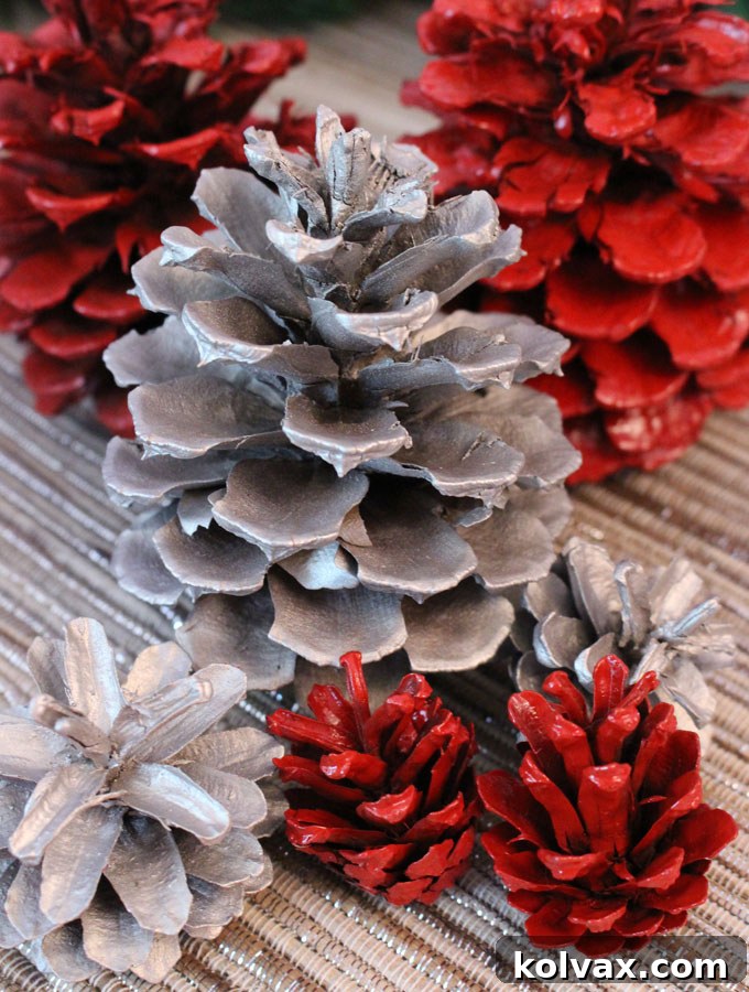 Beautiful DIY Painted Pine Cones Enhance Any Red, White, and Silver Christmas Theme