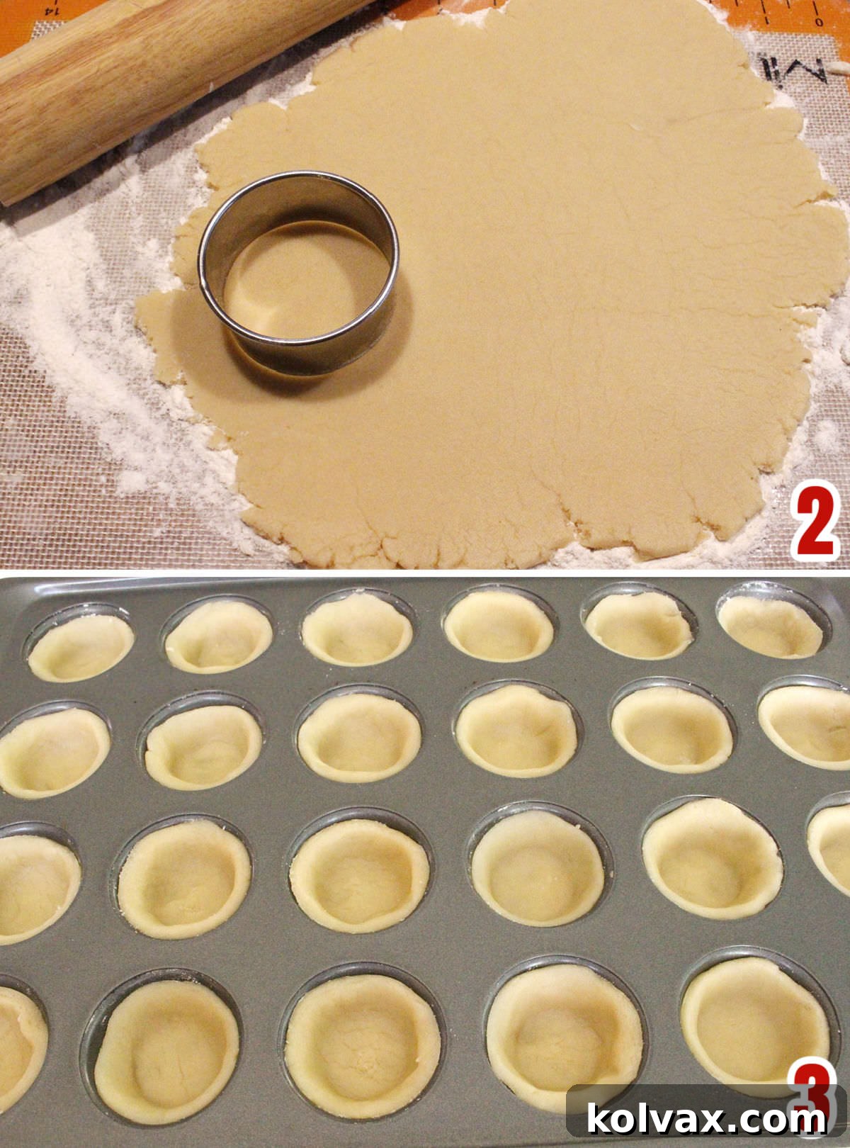 Collage image showing the steps for baking the Sugar Cookie Cups.