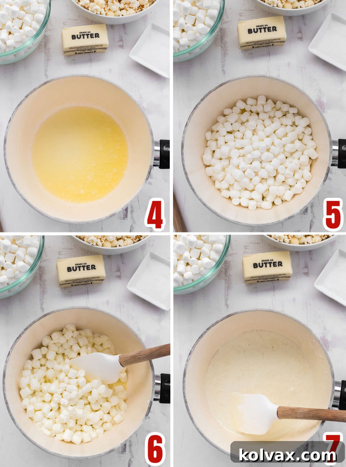 Collage image showing how to make the marshmallow mixture.