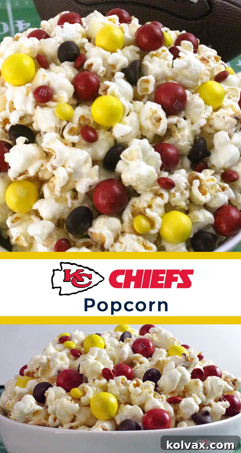 A large serving of Kansas City Chiefs Popcorn, ideal for sharing at parties.