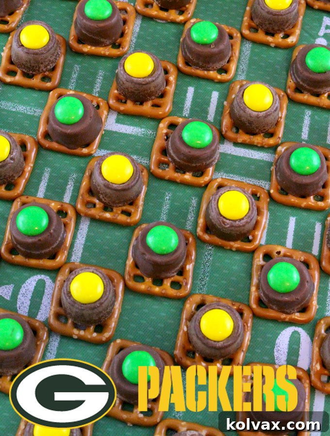 A close-up of finished Green Bay Packers Pretzel Bites