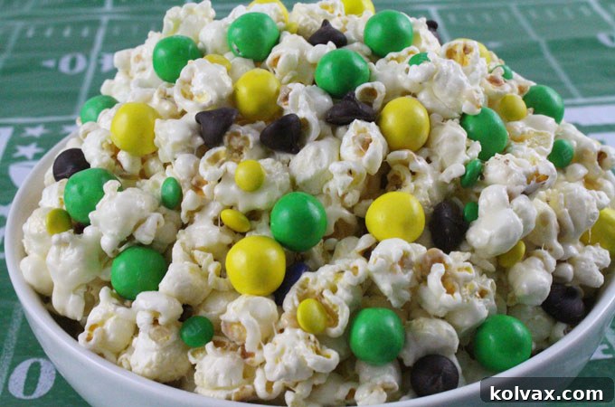 Delicious Green Bay Packers Popcorn, a sweet and salty treat perfect for game day celebrations