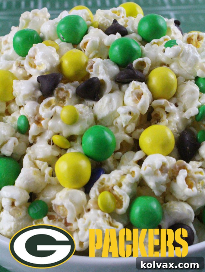 Green Bay Packers Popcorn in a bowl, a perfect snack for football season