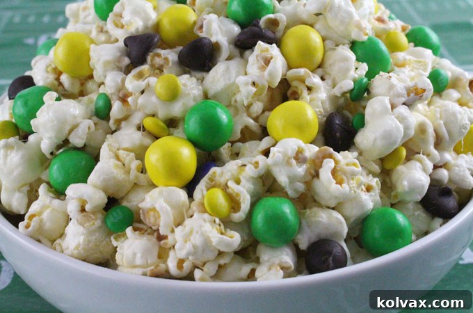 A close-up of delicious Green Bay Packers Popcorn, ready to be enjoyed at a football party