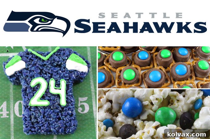 If you are a Seattle Seahawks fan and it is Game Day, you’ll want to make one (or all) of our Seattle Seahawks Game Day Treats for your football watching family members. These are fun Blue and Green football desserts that are perfect for a game day football party, an NFL playoff party or (hopefully!!!) a Super Bowl party. Follow us for more fun Super Bowl Food Ideas.
