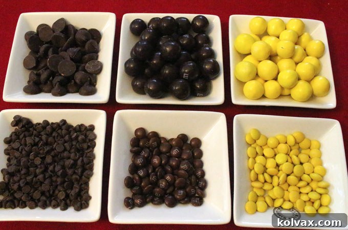 Yellow and black M&Ms and chocolate chips for Pittsburgh Steelers Popcorn.