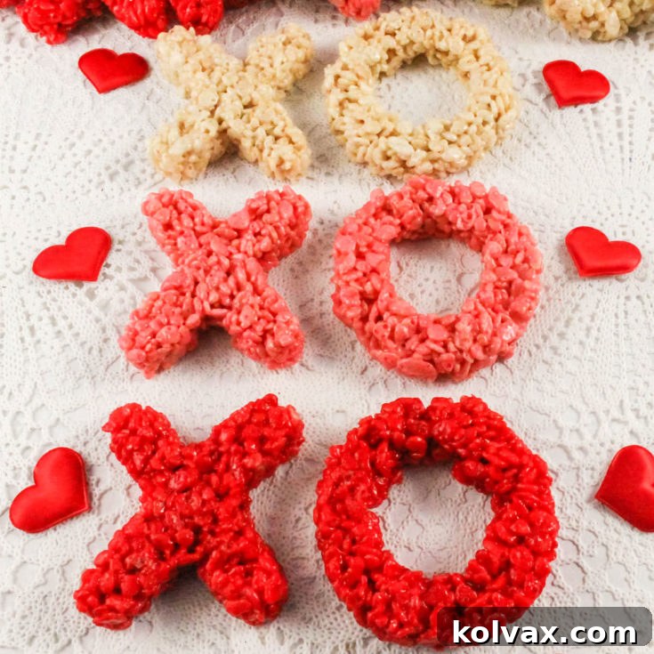 Hugs and Kisses Rice Krispie Treats on a festive platter