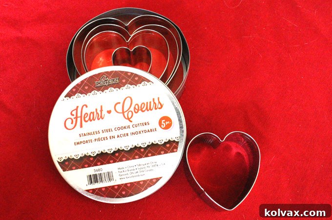 Various sizes of heart-shaped cookie cutters for making Valentine's treats.