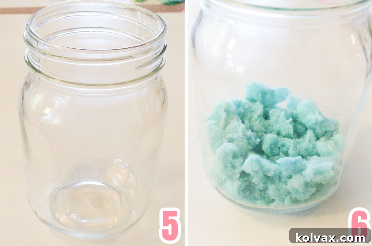 A collage illustrating the simple process of preparing and using Mason jars for the layered Cupcakes in a Jar, showing clean jars and the start of assembly.